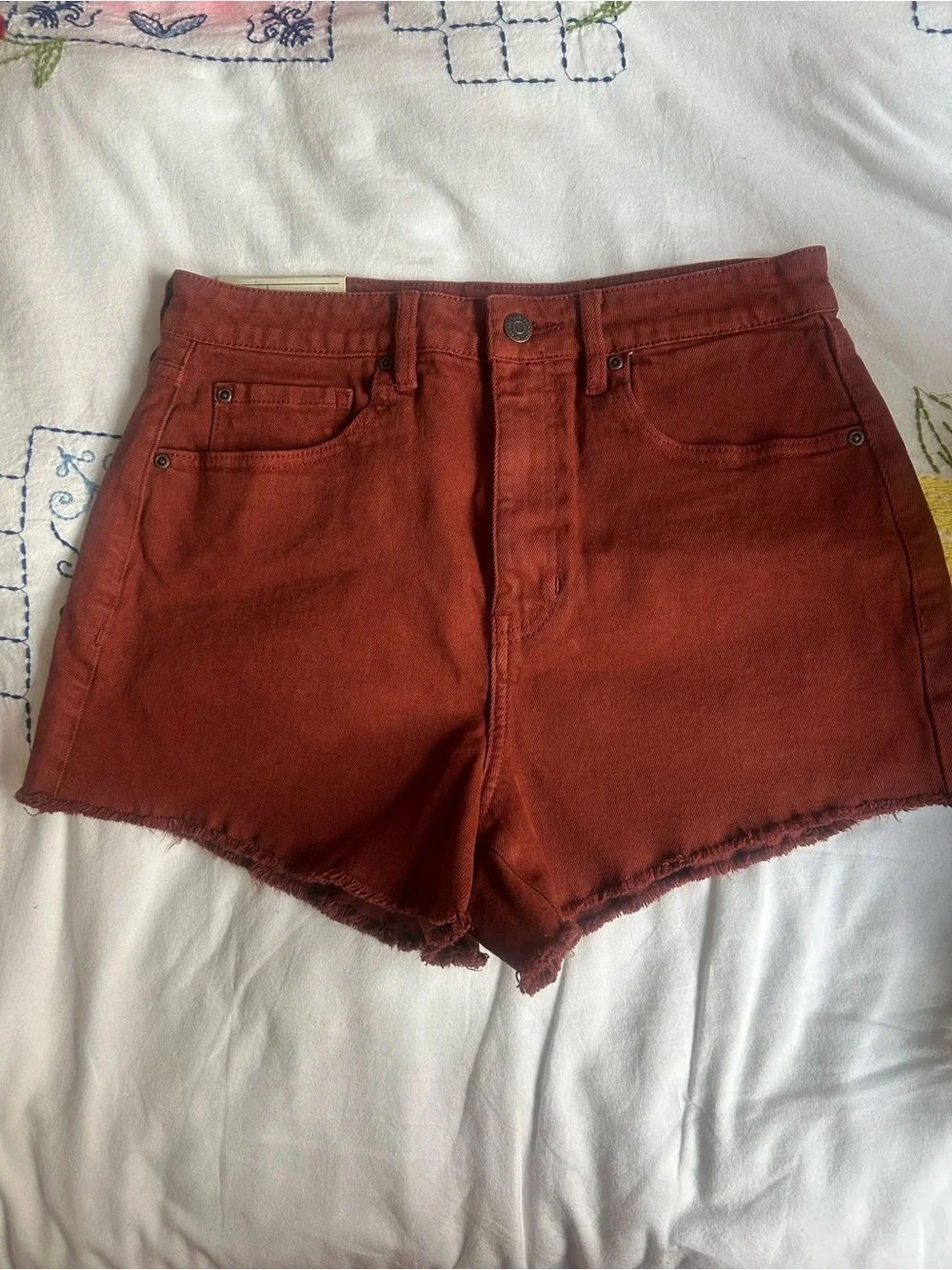 Idyllwind High-Waist Rust Red Denim Cutoff Shorts